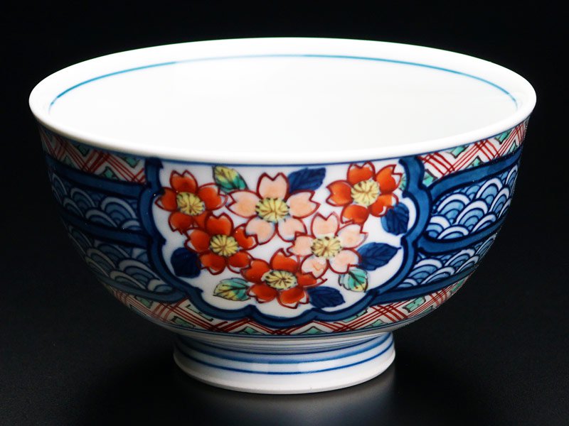 Rice Bowl - Somenishiki Cherry Blossom, Chrysanthemum and Peony, Arita Ware