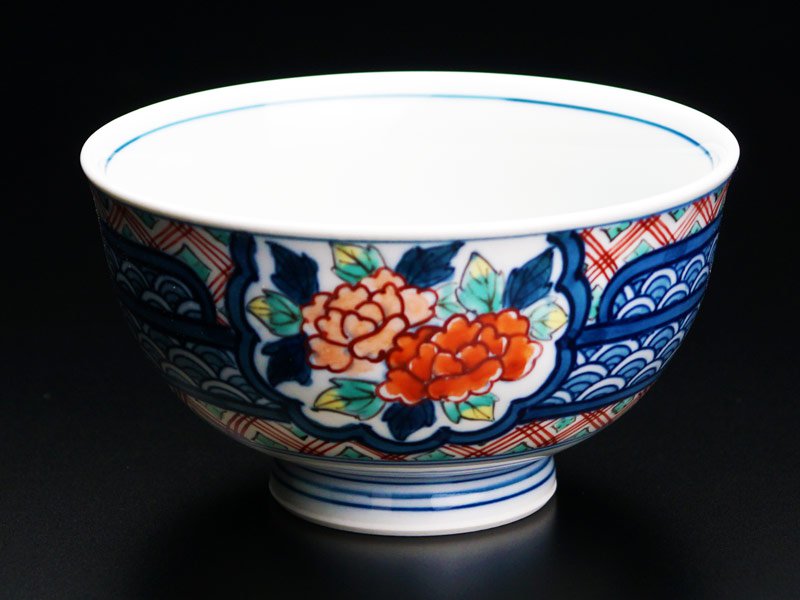 Rice Bowl - Somenishiki Cherry Blossom, Chrysanthemum and Peony, Arita Ware