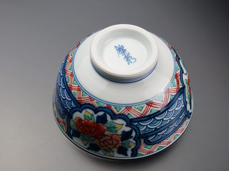 Rice Bowl - Somenishiki Cherry Blossom, Chrysanthemum and Peony, Arita Ware