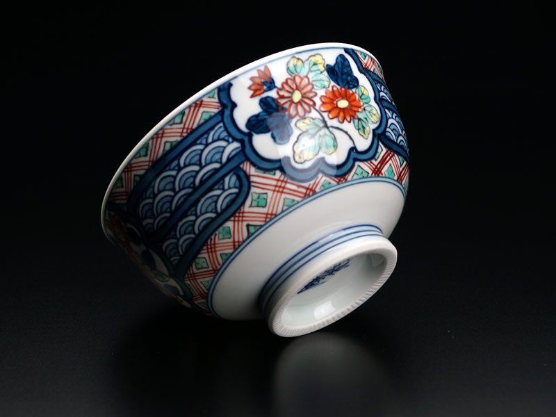 Rice Bowl - Somenishiki Cherry Blossom, Chrysanthemum and Peony, Arita Ware