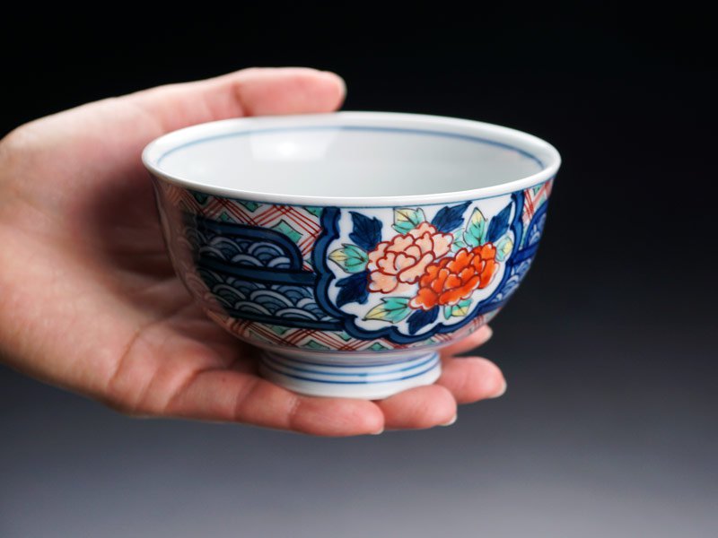 Rice Bowl - Somenishiki Cherry Blossom, Chrysanthemum and Peony, Arita Ware