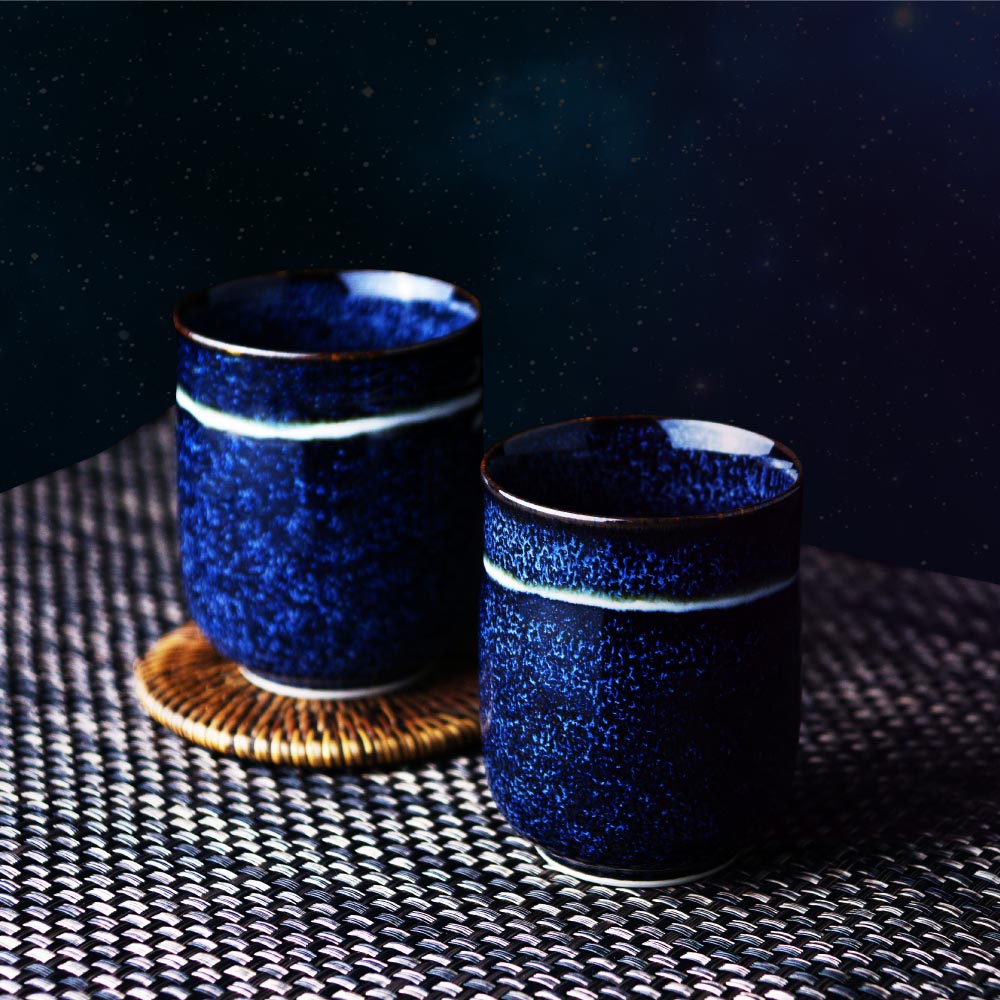 Shinemon Kiln Pair of Yunomi Japanese Teacups "Ginga" (Galaxy) - Arita Ware