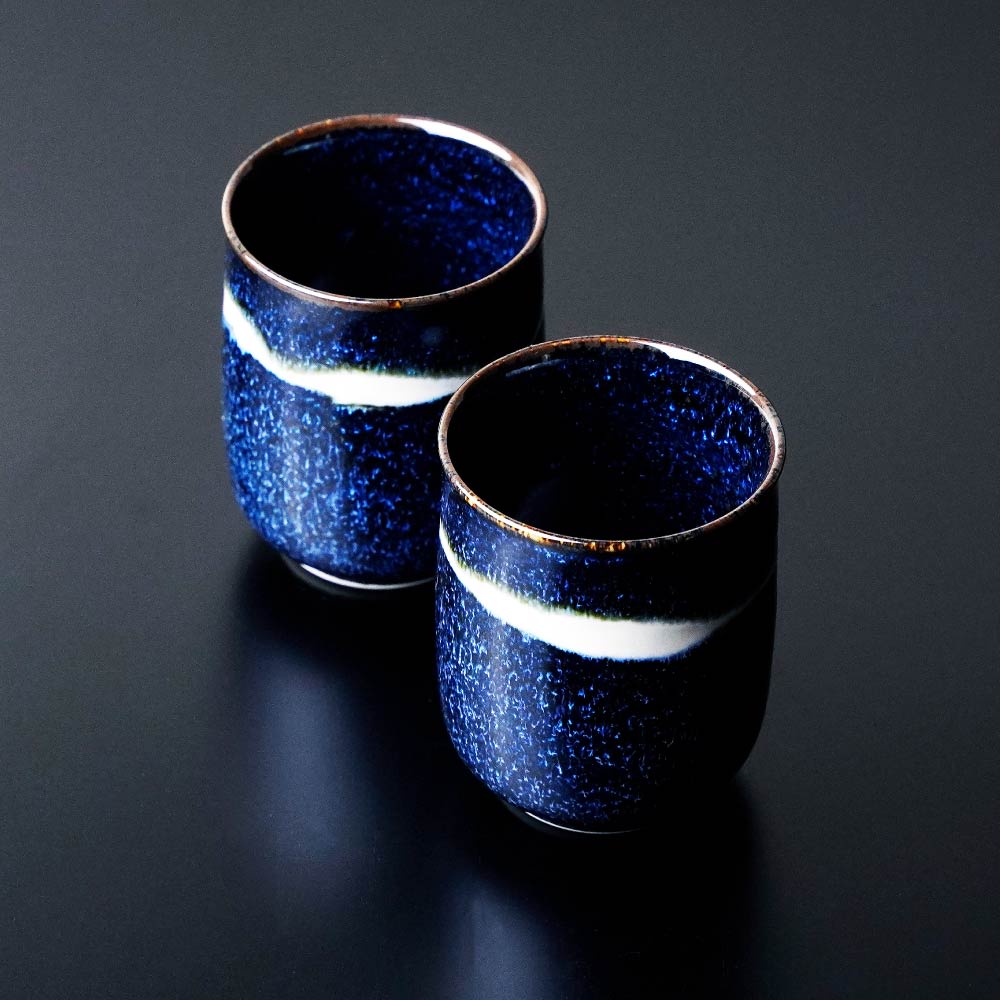 Shinemon Kiln Pair of Yunomi Japanese Teacups "Ginga" (Galaxy) - Arita Ware