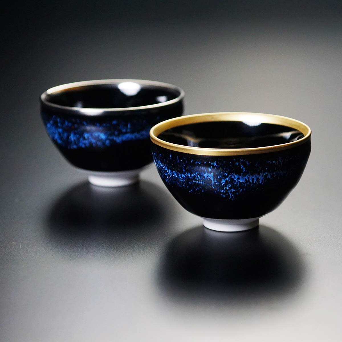 Japanese Sake Cup Pair "Aoki-Myojo" Youkou Gekkou - Shinemon Kiln