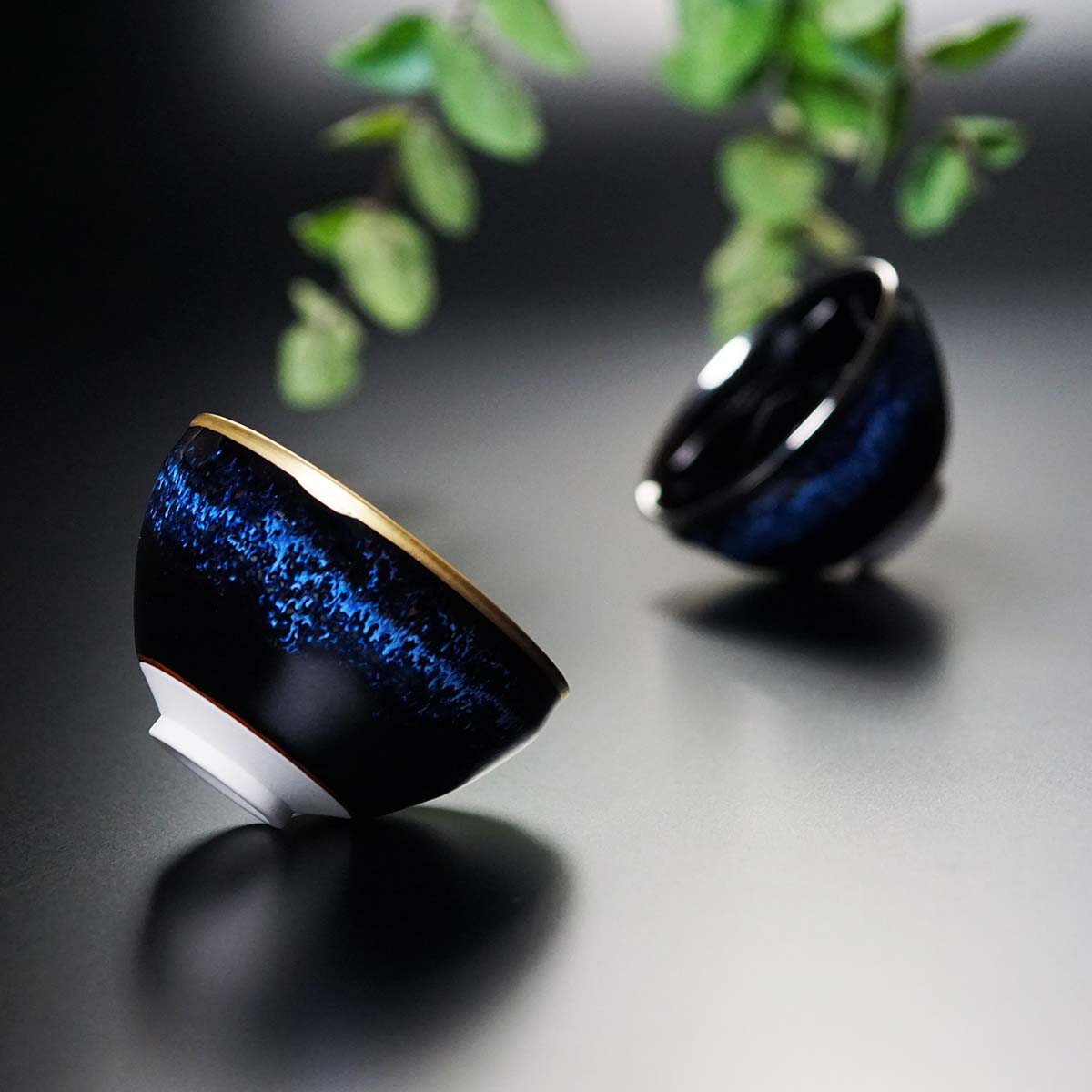 Japanese Sake Cup Pair "Aoki-Myojo" Youkou Gekkou - Shinemon Kiln