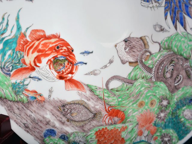 Arita Ware Large Decorative Plate - Iroe Fish, Hand Painted by Obata Yuji