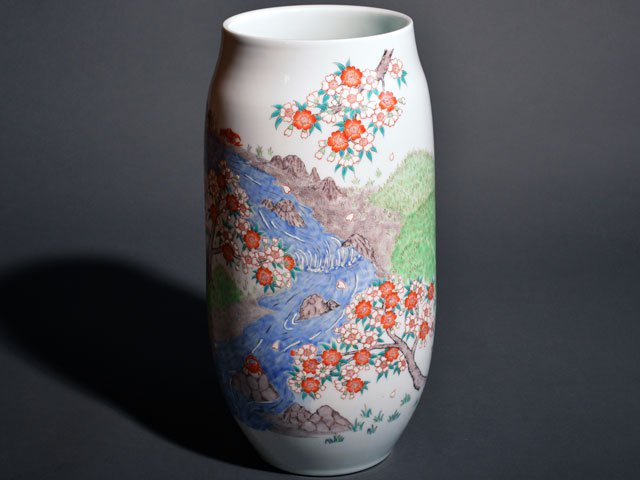 Arita Ware Large Decorative Vase - Iroe Mountain Scenery, by Obata Yuji