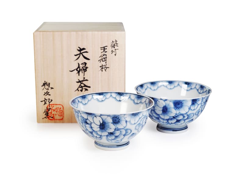 Four Sojiro, paire de bols à riz – cerisiers sometsuke, porcelaine d’Arita