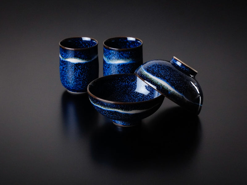 Mutsuzoroi Pair Set "Ginga" - Rice Bowls and Yunomi, Shinemon Kiln