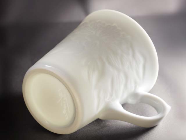 Pair of Coffee Mugs - Hakuji Peony Porcelain, Hand Carved by Mikihiko Yamaguchi