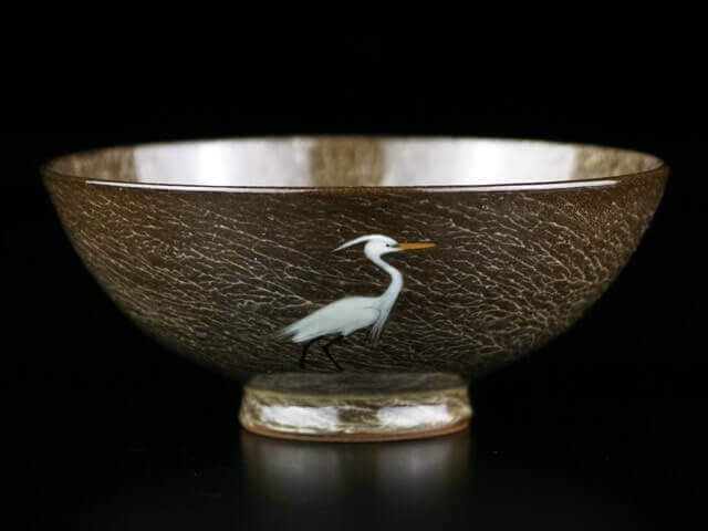 Bol à riz japonais – motif de héron blanc, four Gagyu, porcelaine d’Arita