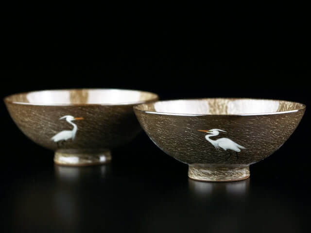 Gagyu Kiln Pair of Rice Bowls - Egret Design, Arita Ware