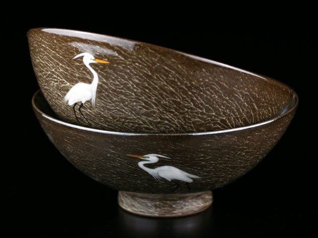 Gagyu Kiln Pair of Rice Bowls - Egret Design, Arita Ware