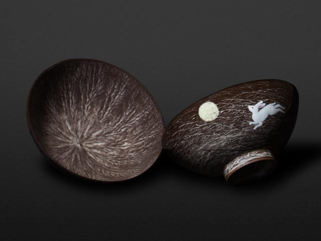 Ensemble Mutsuzoroi « lièvre de lune » – bols à riz et yunomi, four Gagyu