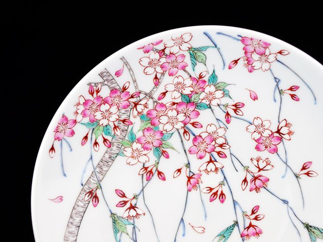 Arita Ware Decorative Plate - Iroe Cherry Blossoms, Hand Painted by Obata Yuji