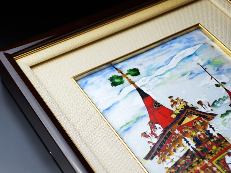 Sankougei Ceramic Framed Artwork "Gion Festival" - Kyoto Shippo