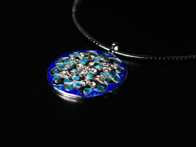 Sankougei, collier en argent (bleu) – cloisonné de Kyoto
