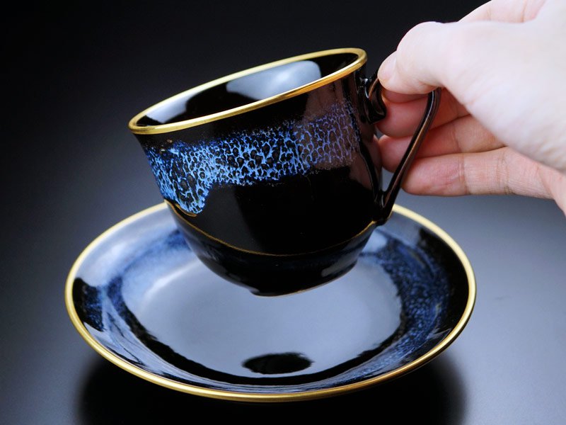 真右卫门窑咖啡杯「Aoki-Myojo」曜光 - 金彩，有田烧