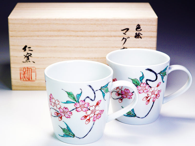 仁窑马克杯对装 - 色绘樱花，有田烧