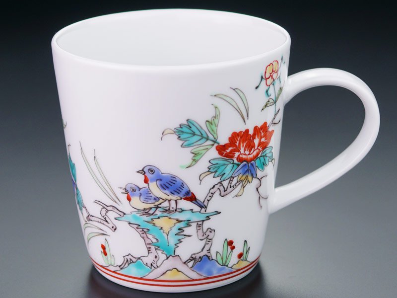 Jin Kiln Coffee Mug - Iroe Plum Blossom and Bird, Arita Ware