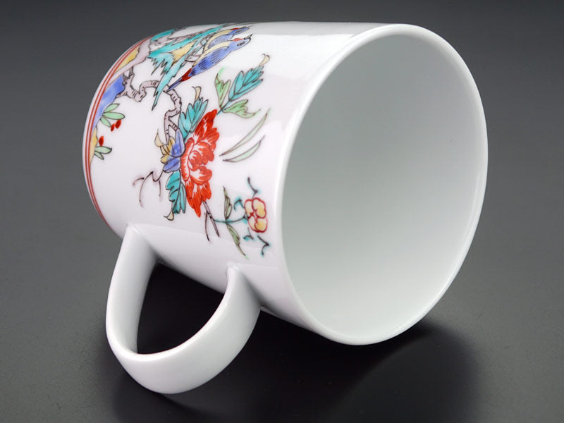 Jin Kiln Coffee Mug - Iroe Plum Blossom and Bird, Arita Ware