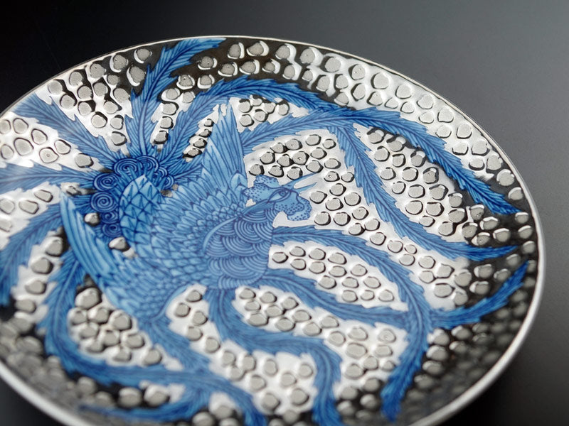 Arita Ware Decorative Plate - Phoenix, Somenishiki with Platinum