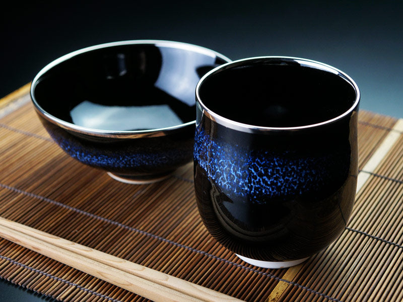 Shinemon Kiln Yunomi Japanese Teacup Set "Aoki-Myojo" Gekkou - Arita Ware