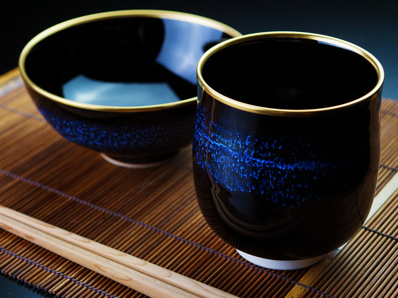Four Shinemon, ensemble bol à riz et yunomi « Aoki-Myojo » Youkou – porcelaine d’Arita