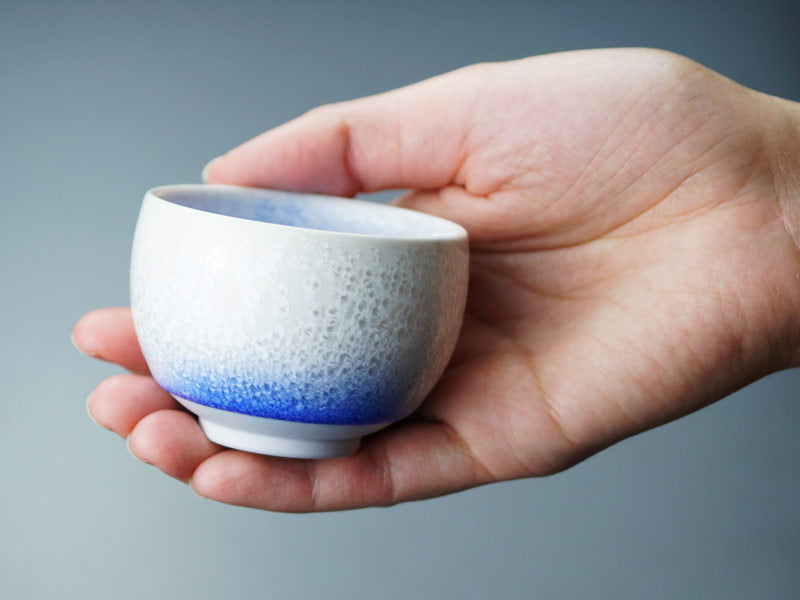 Shinemon Kiln Sake Cup (Guinomi) "Aizome-Suiteki" Indigo Dewdrops - Arita Ware