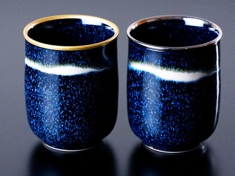 Japanese Yunomi Teacup Pair "Seiten" Ginga - Gold & Platinum, Shinemon Kiln