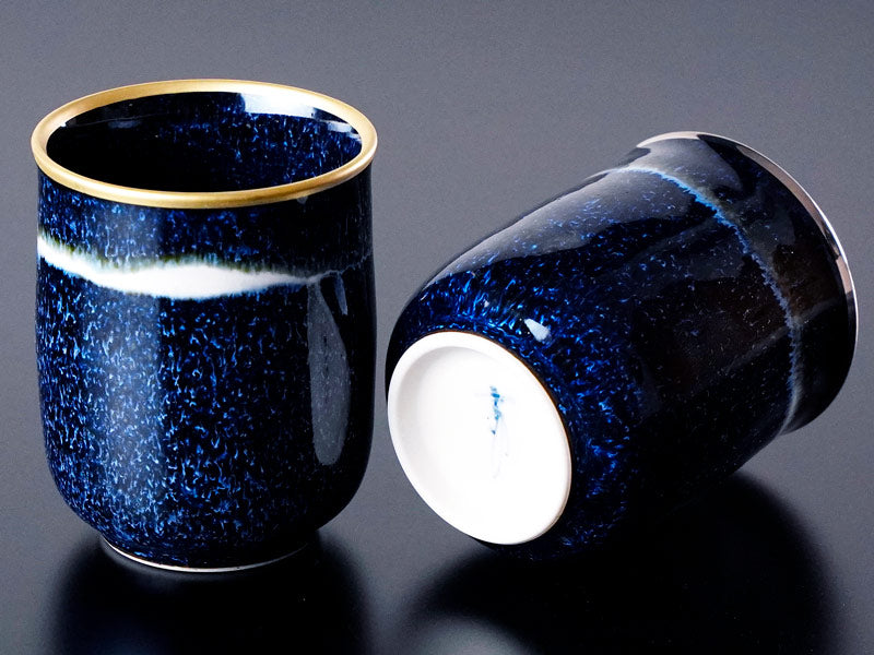 Japanese Yunomi Teacup Pair "Seiten" Ginga - Gold & Platinum, Shinemon Kiln