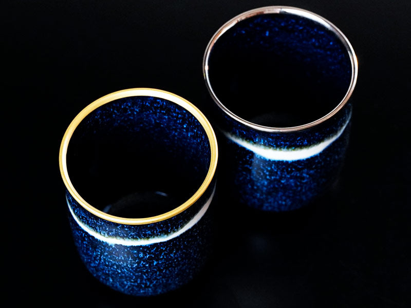 Japanese Yunomi Teacup Pair "Seiten" Ginga - Gold & Platinum, Shinemon Kiln