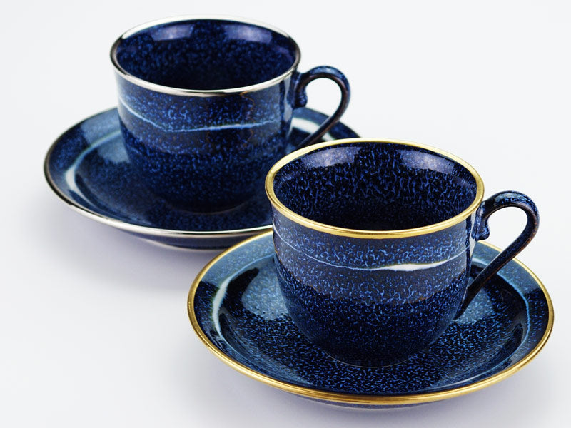 Shinemon Kiln Pair of Coffee Cups "Seiten" - Gold & Platinum, Arita Ware