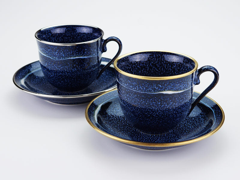 Shinemon Kiln Pair of Coffee Cups "Seiten" - Gold & Platinum, Arita Ware