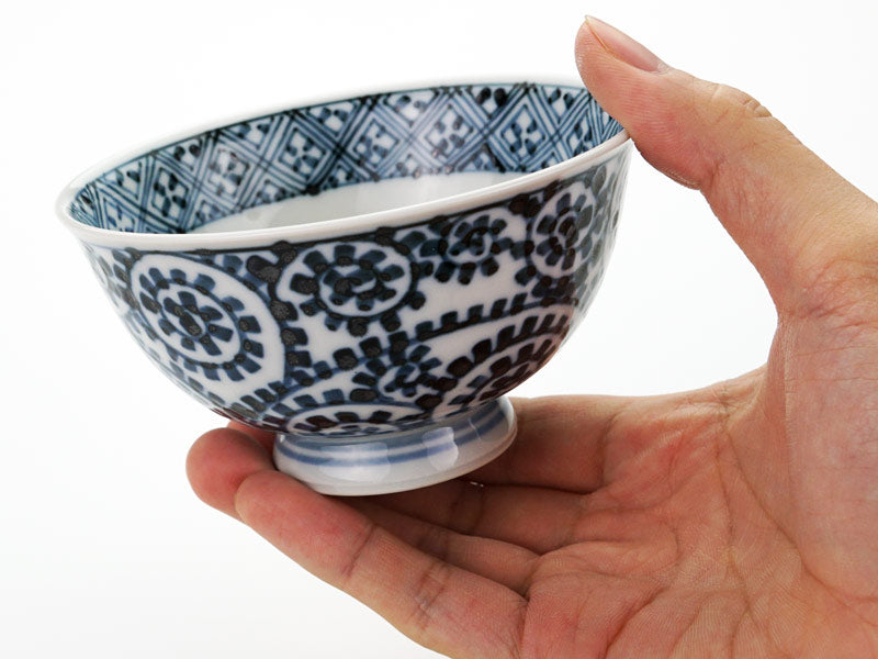 Sojiro Kiln Pair of Rice Bowls - Sometsuke Tako-Karakusa Lattice, Arita Ware