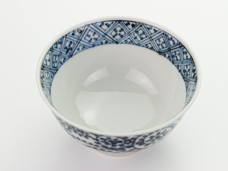 Sojiro Kiln Pair of Rice Bowls - Sometsuke Tako-Karakusa Lattice, Arita Ware