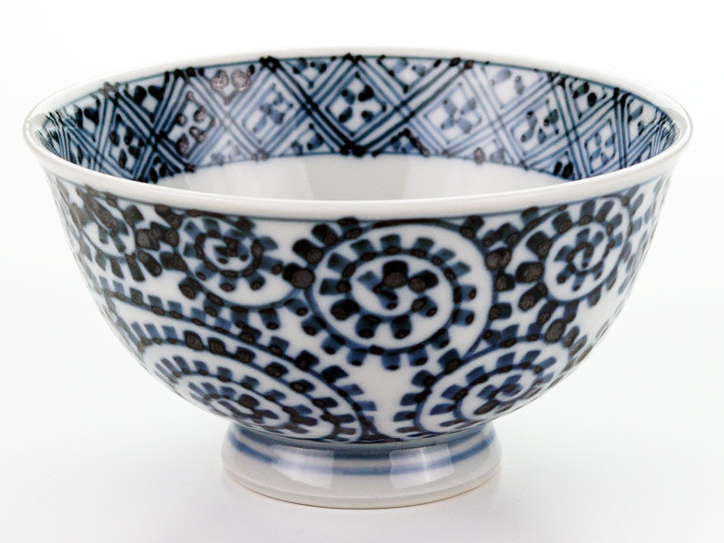 Sojiro Kiln Pair of Rice Bowls - Sometsuke Tako-Karakusa Lattice, Arita Ware
