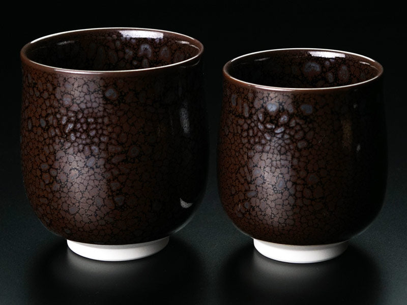Shinemon Kiln Pair of Yunomi Japanese Teacups "Ryurin Yuteki Tenmoku"