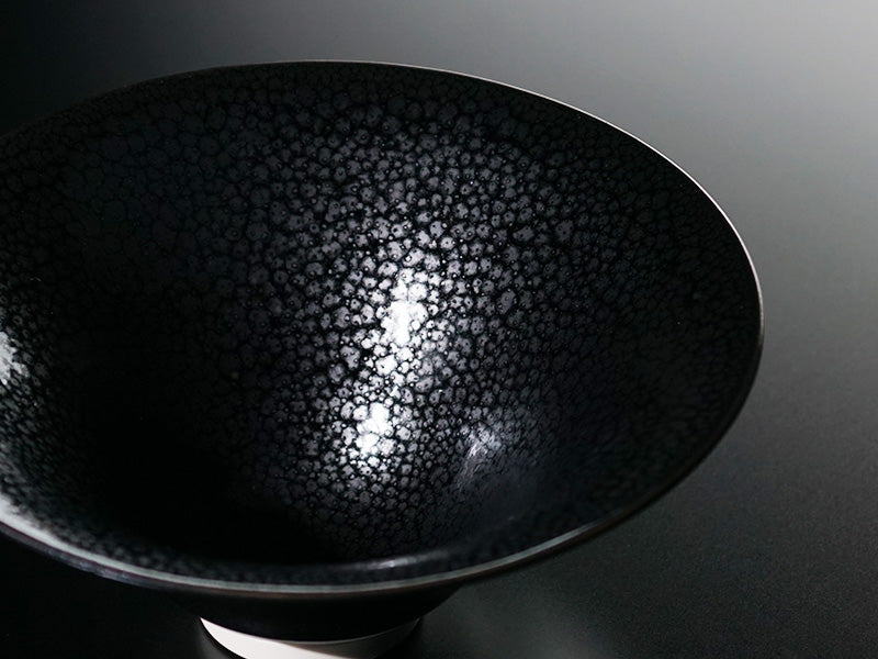 Flat Matcha Bowl (Chawan) - Oil-Spot Tenmoku, Shinemon Kiln, Arita Ware