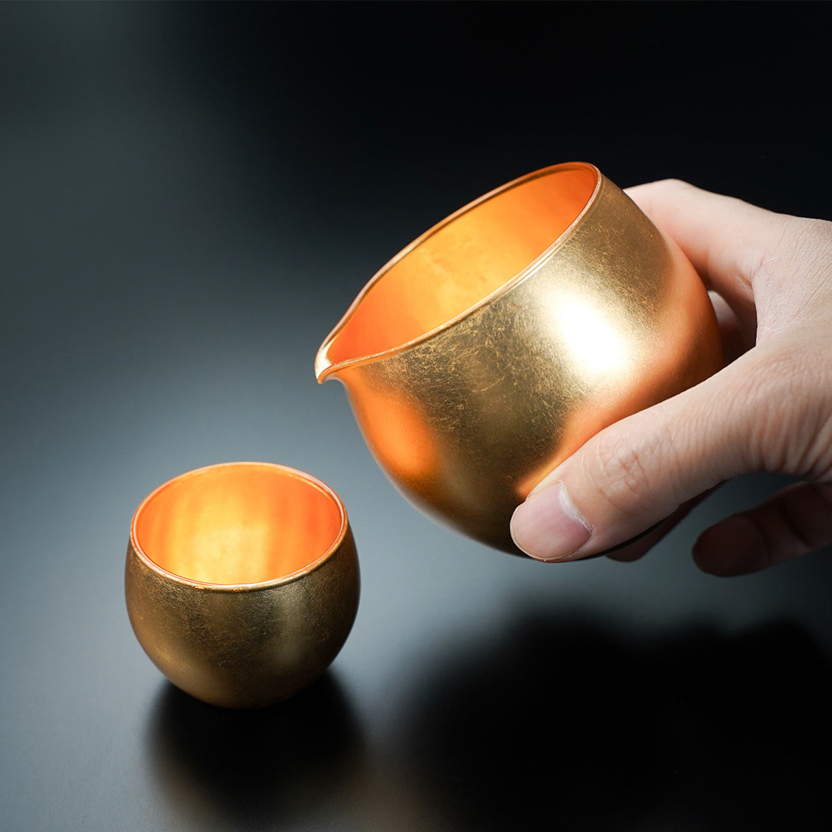 Laque de Yamanaka – service à saké japonais [verre Kihaku], feuille d’or intégrale