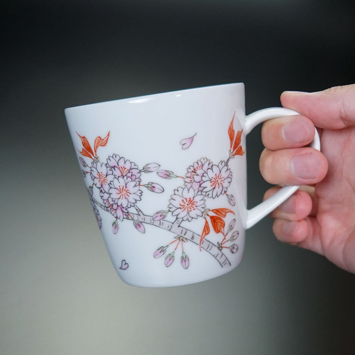 Jin Kiln Coffee Mug - Iroe Cherry Blossoms, Arita Ware